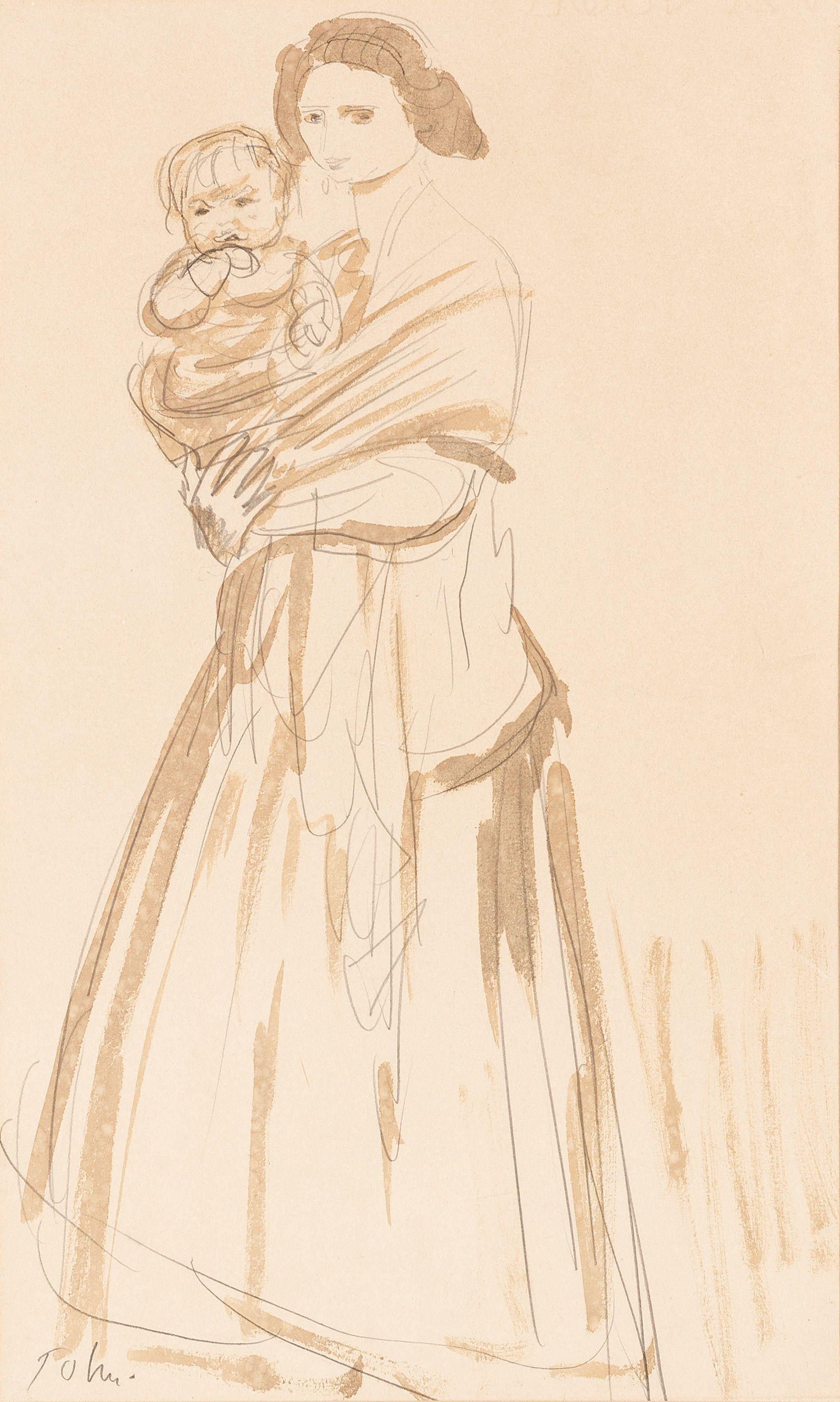 Augustus Edwin John O.M., R.A. - Dorelia, Holding A Child (Unframed)