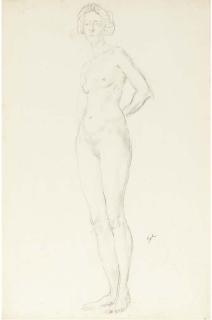 Augustus Edwin John, O.M., R.A. - Standing female nude with hands behind her back