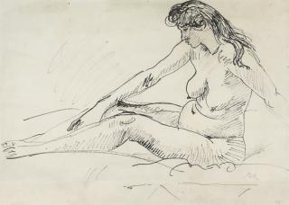 Augustus Edwin John, O.M., R.A. - Study of a female nude seated and facing to the left