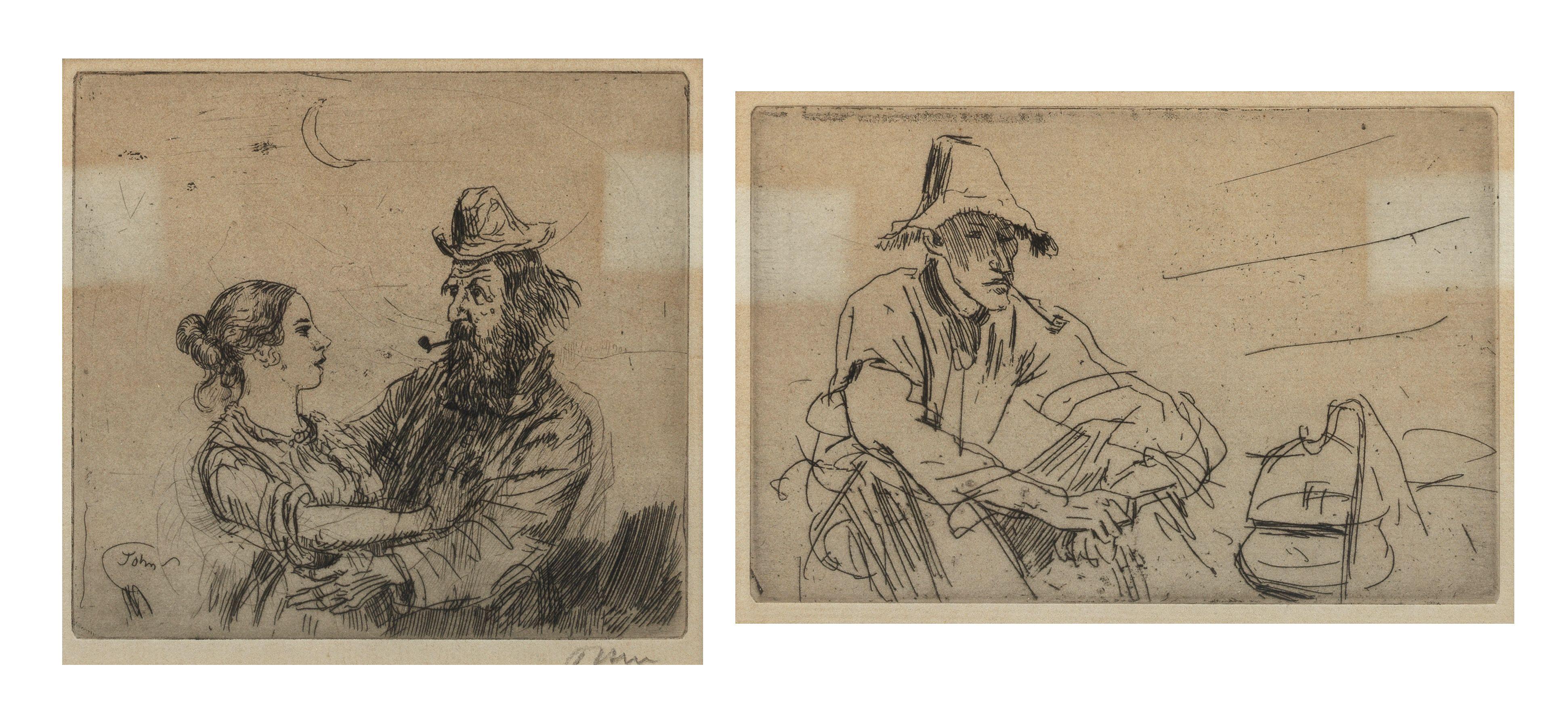 Augustus Edwin John O.M., R.A. - The Amorous Tramp; A Man Seated by a Campfire