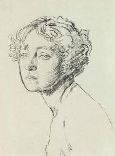 Augustus Edwin John, R.A. - Study of a female nude, bust-length
