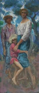 Augustus John, O.M., R.A. - Two young women and a boy in a landscape