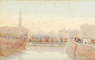 Augustus Osborne Lamplough, A.R.A., R.W.S - A footbridge in an Egyptian city