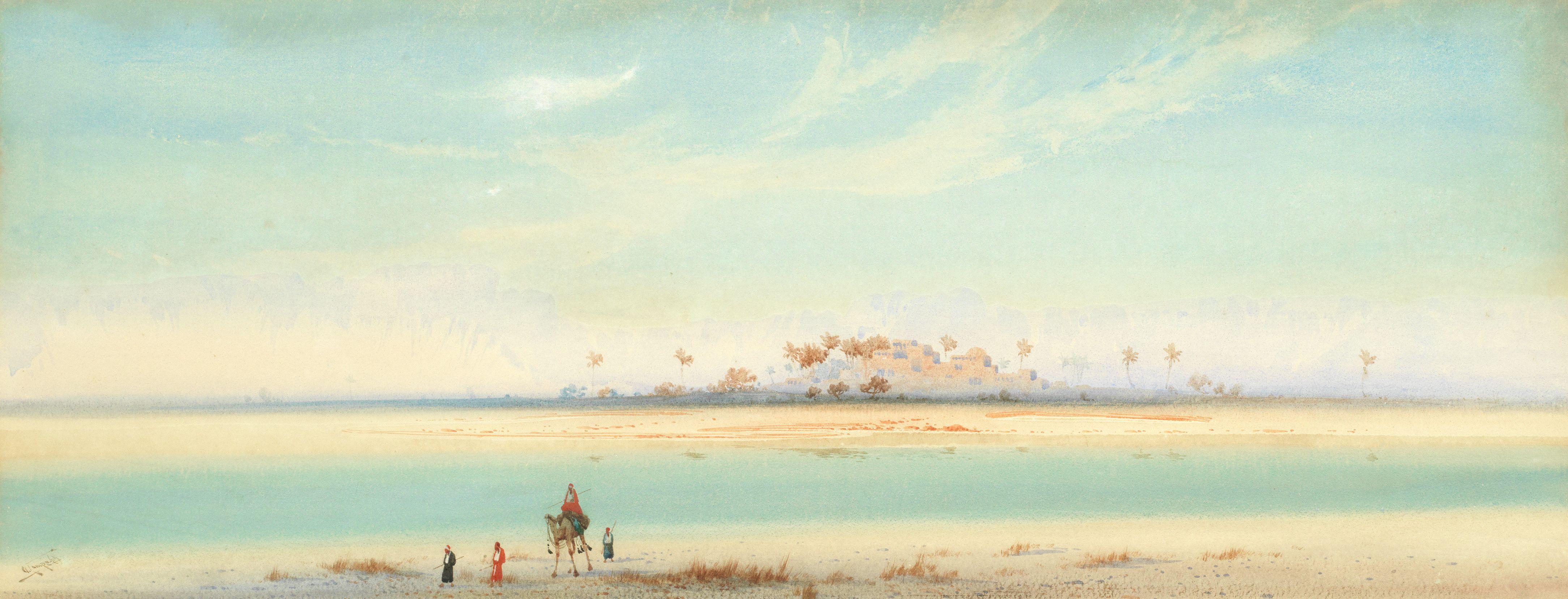 Augustus Osborne Lamplough, A.R.A., R.W.S - Camels By The Oasis