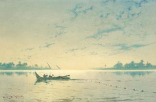 Augustus Osborne Lamplough, A.R.A., R.W.S - Rowing At Dusk