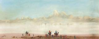 Augustus Osborne Lamplough, R.W.S. - A camel train in a desert haze