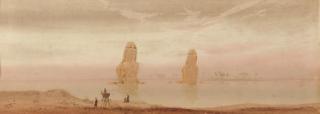 Augustus Osborne Lamplough, R.W.S. - The Colossi of Memnon at sunset