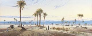 Augustus Osborne Lamplough - A view of the Nile with a city in the distance