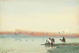 Augustus Osborne Lamplough - Camels and riders collecting water