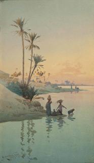 Augustus Osborne Lamplough - Collecting water at the river bank