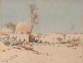 Augustus Osborne Lamplough - Figures seated outside a mosque
