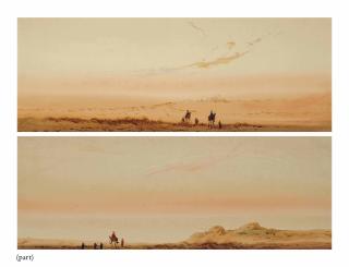 Augustus Osborne Lamplough - On the Nile near Luxor; and A camel train leaving the settlement