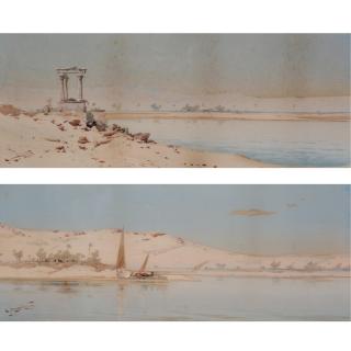 Augustus Osborne Lamplough - Ruins On The Nile; Setting Sail