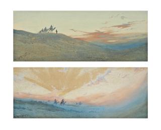 Augustus Osborne Lamplough - The camel train at dusk; and another similar