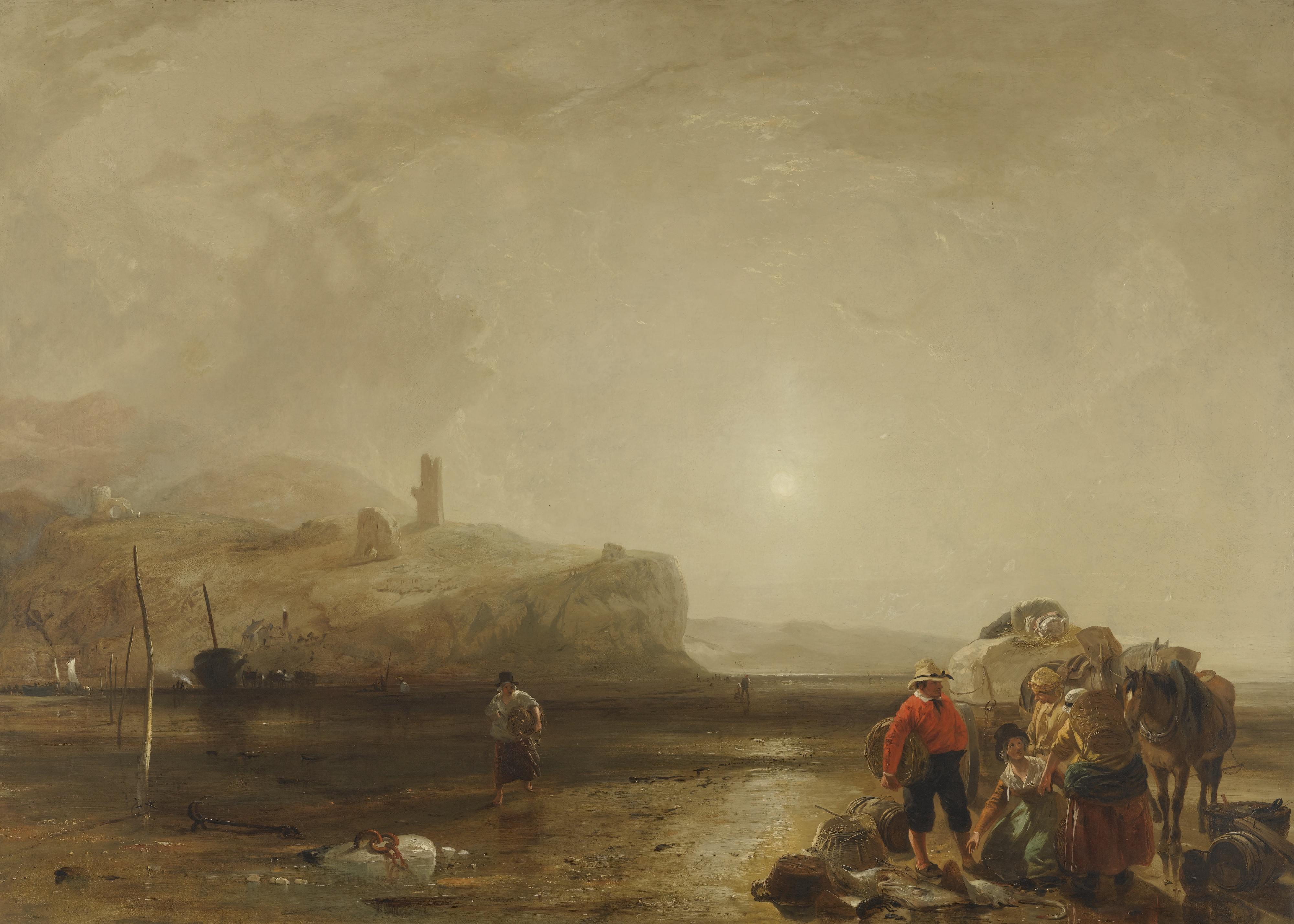 Augustus Wall Callcott R.A. - A Coastal Scene With Figures Bargaining For Fish