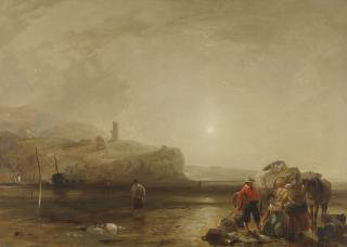 Augustus Wall Callcott R.A. - A Coastal Scene With Figures Bargaining For Fish