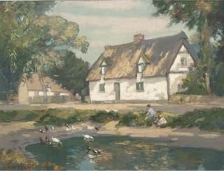 Augustus William Enness, R.B.A. - The village duck pond, Dalham, Suffolk