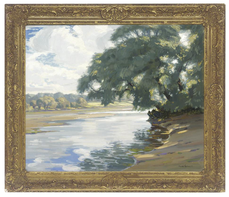 Augustus William Enness - Sunshine and shade on the river Test