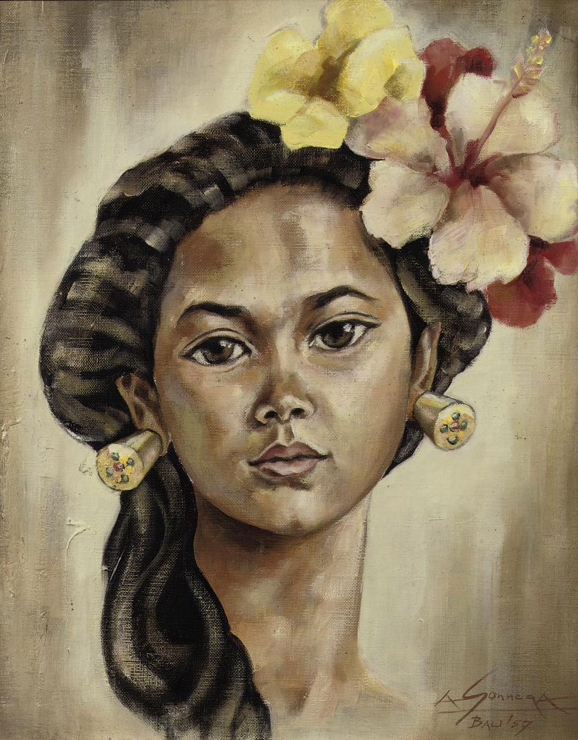 Auke Cornelis Sonnega - Portrait of Balinese woman with orchids