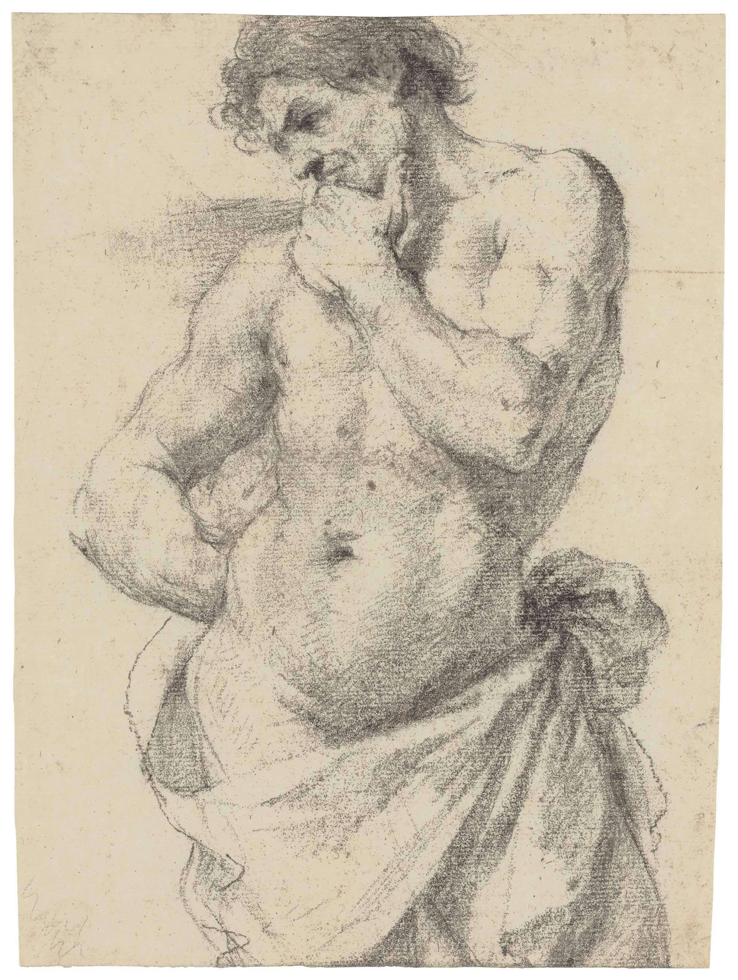 Aureliano Milani - Study of a partially draped male nude, three-quarter length