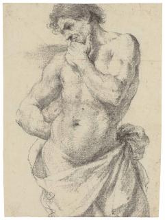 Aureliano Milani - Study of a partially draped male nude, three-quarter length