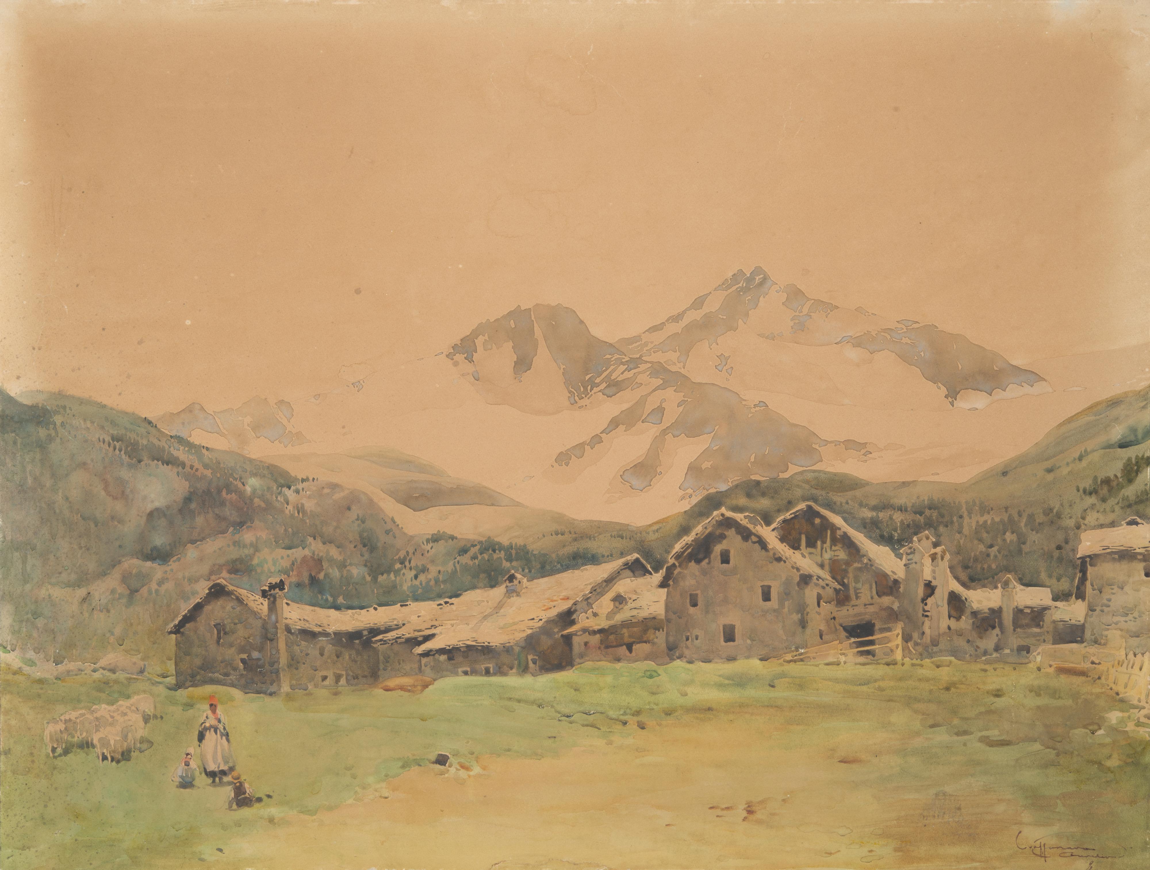 Aurelio Craffonara - Paesaggio montano con baite