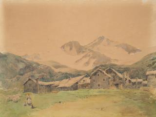 Aurelio Craffonara - Paesaggio montano con baite