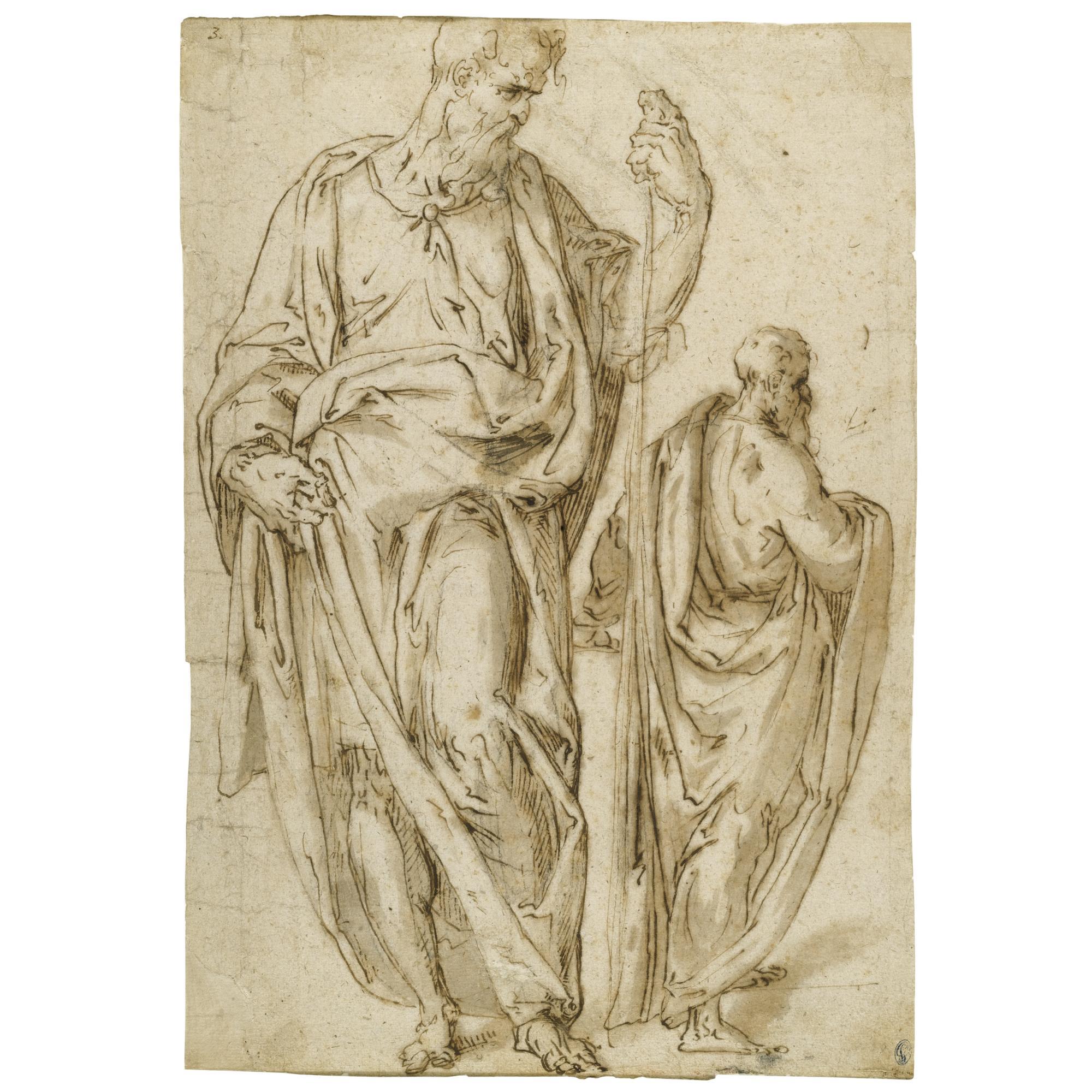 Aurelio Luini - Two Standing Figures, One Holding A Staff In His Left Hand