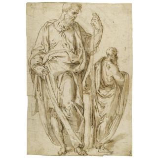 Aurelio Luini - Two Standing Figures, One Holding A Staff In His Left Hand