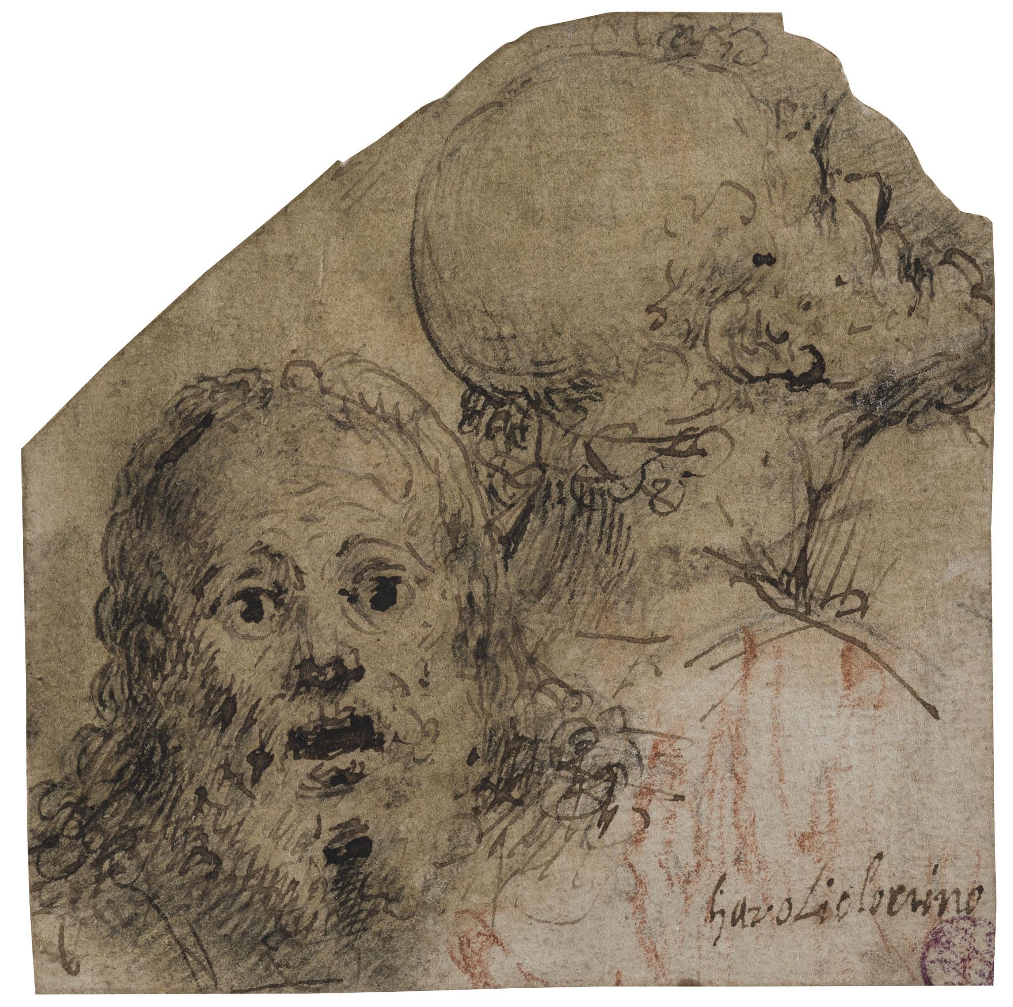 Aurelio Luini - Two Studies Of Heads: One Frontal The Other In Profile