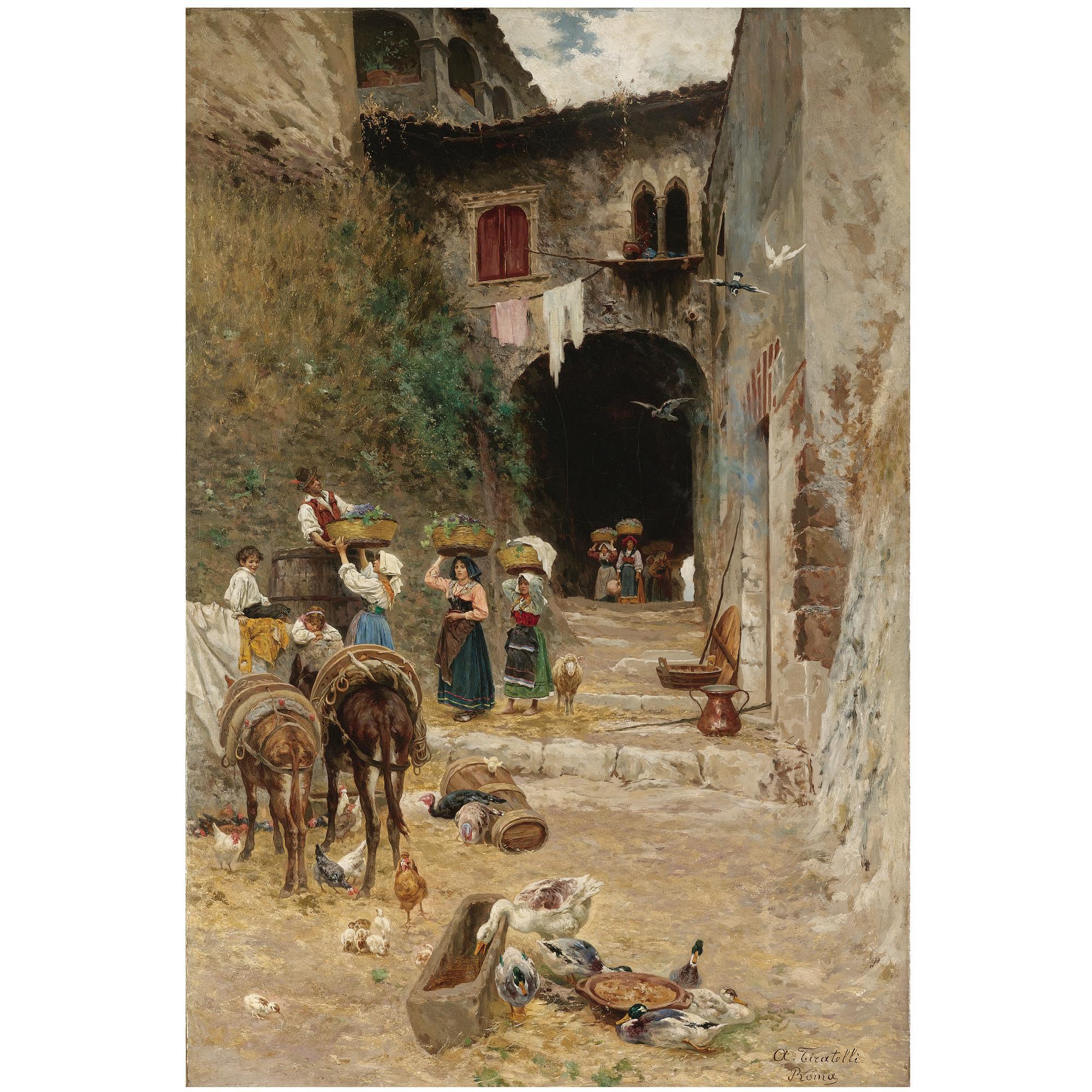 Aurelio Tiratelli - Italian Girls Delivering Grapes To A Village