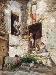 Aurelio Tiratelli - Playing On The Steps Of An Italian Villa