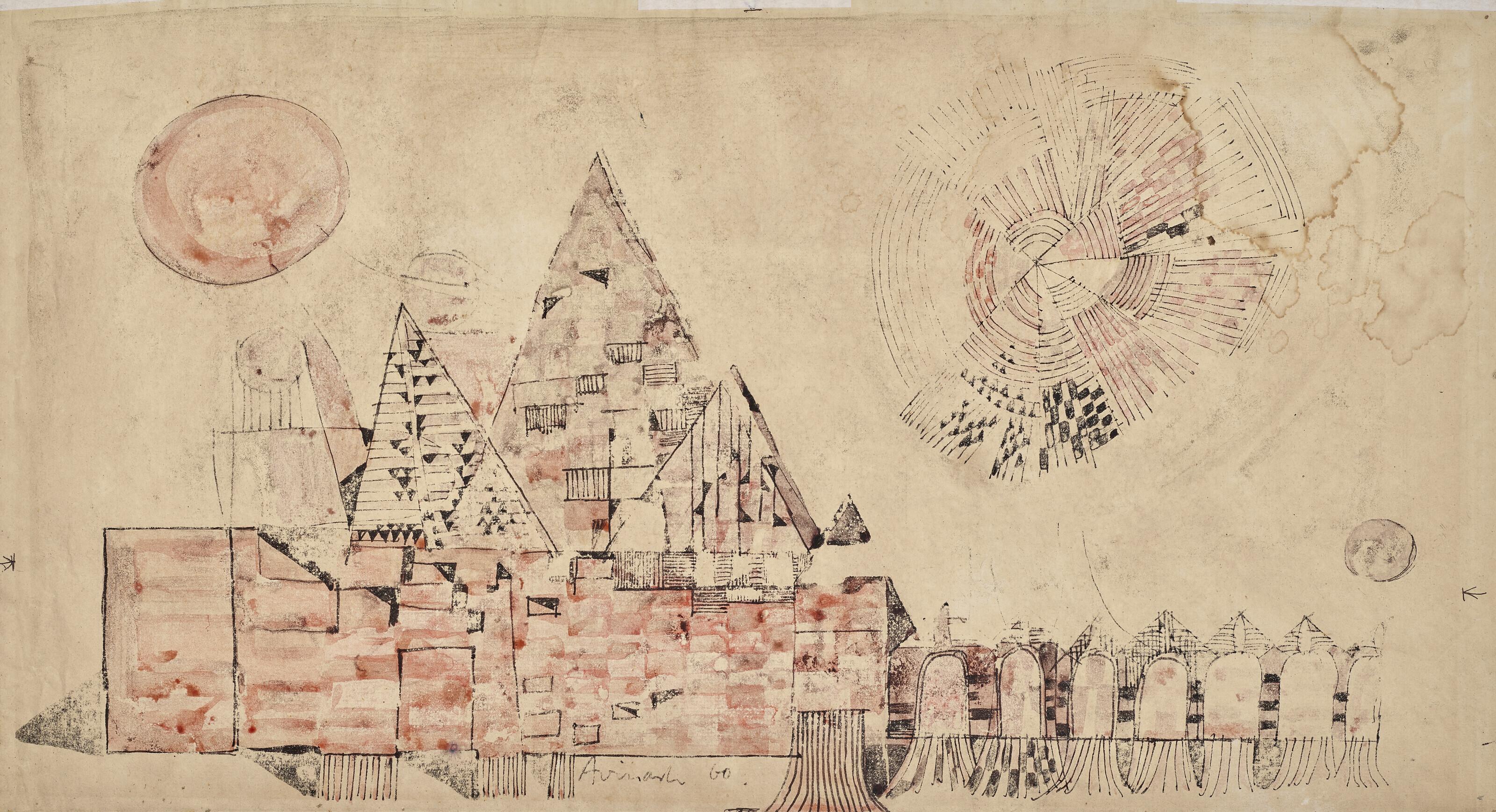 Avinash Chandra - Untitled (Cityscape with Sun and Moon)