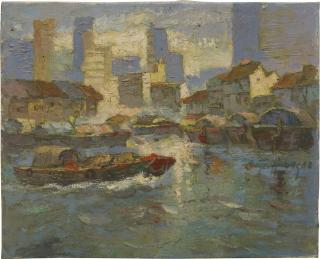 Aw Tee Hong - Singapore River Scene