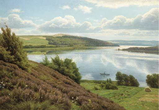 Axel Birkhammer - A man rowing in an extensive lake landscape