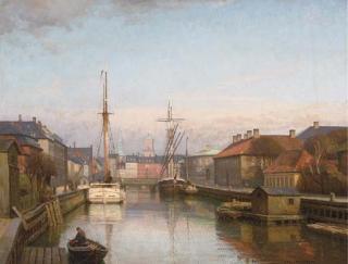 Axel Johansen - Vessels at a Danish port