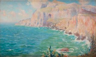 Axel Lindman - Beach scene with Monte Solaro