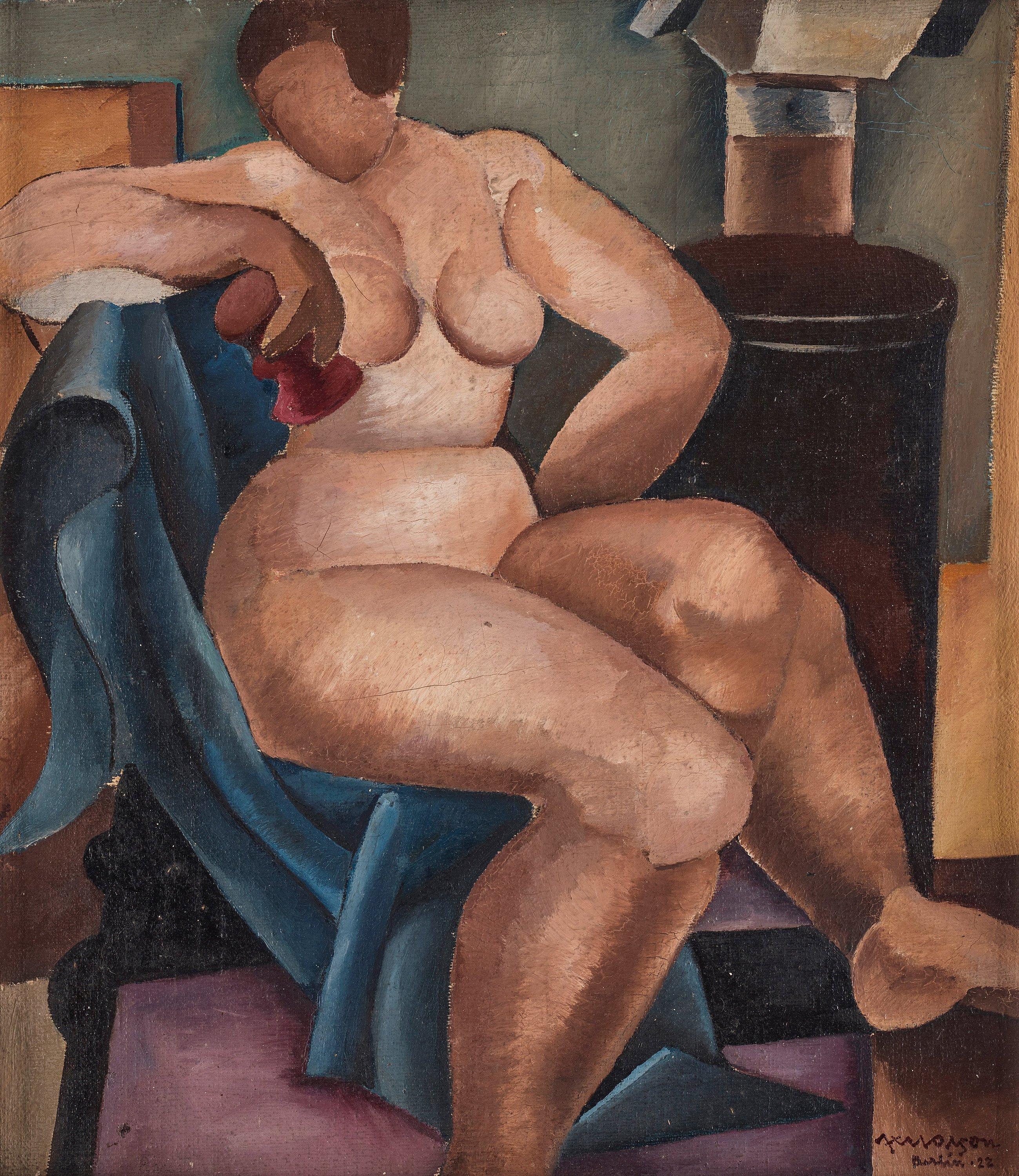 Axel Olson - Woman by the fireplace.