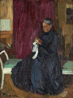 Axel Törneman - Interiör med handarbetande kvinna