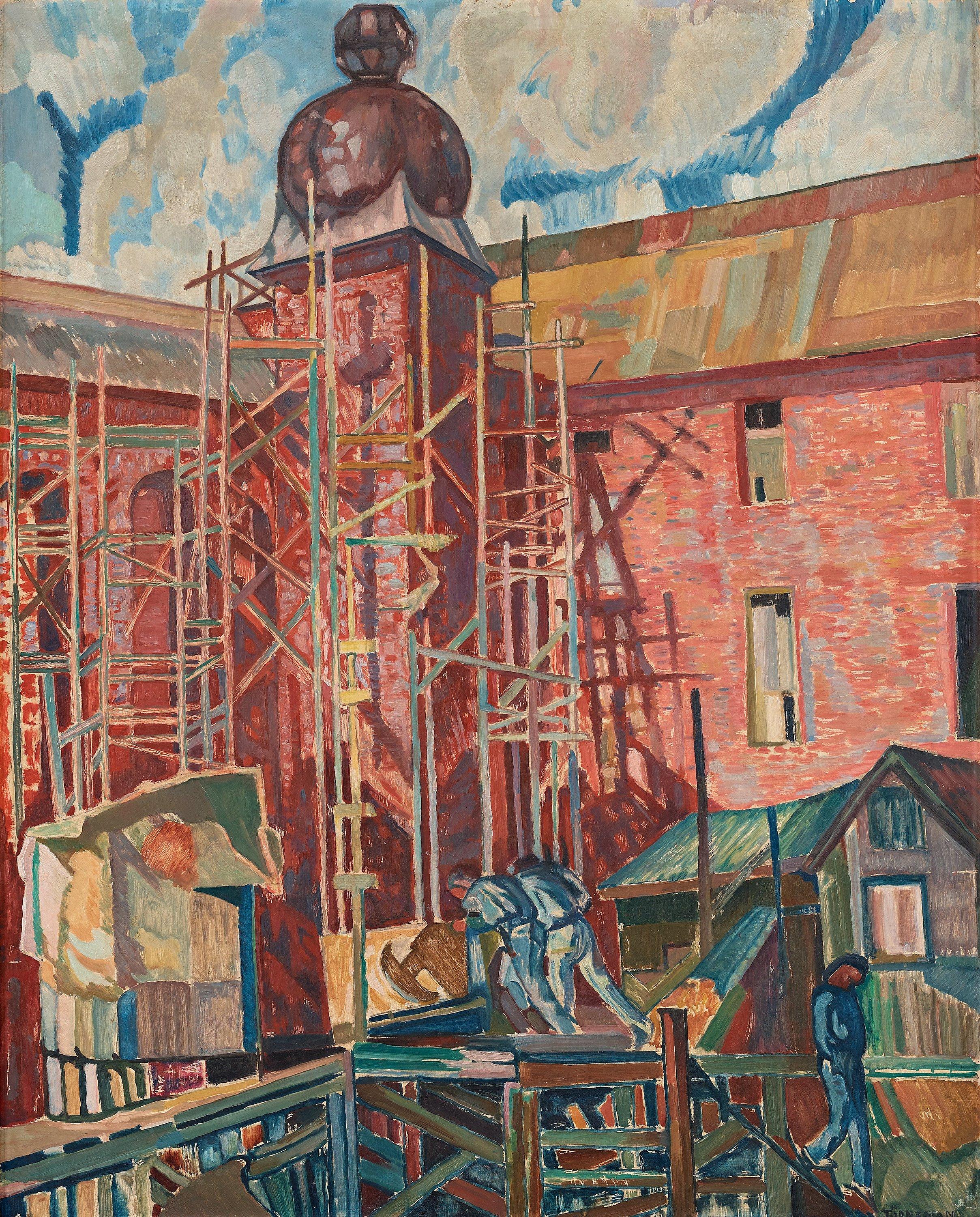 Axel Törneman - Norra Koppartornet inifrån borgargården (The building of Stockholm City Hall)