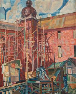 Axel Törneman - Norra Koppartornet inifrån borgargården (The building of Stockholm City Hall)