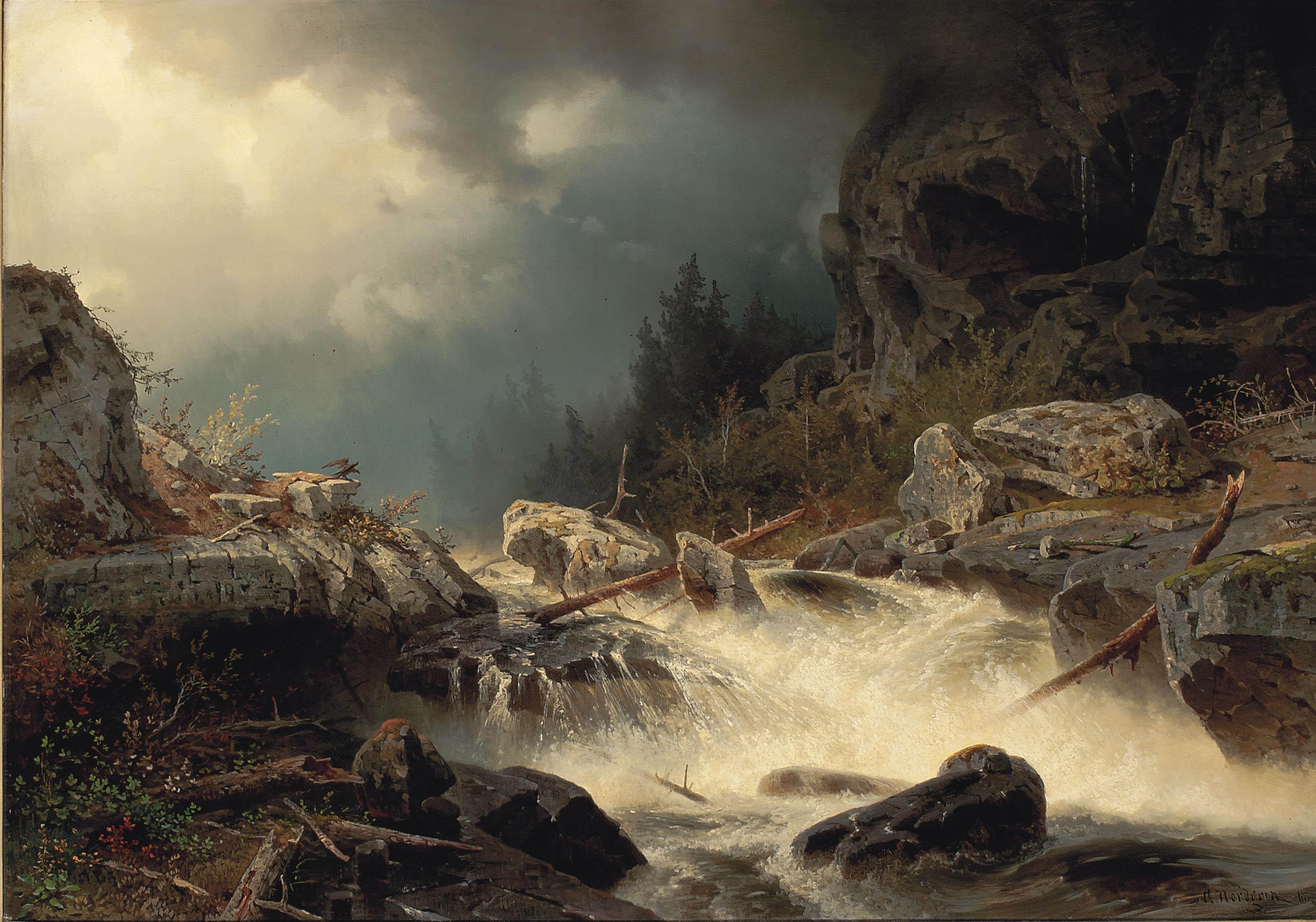 Axel Willhelm Nordgren - An Eagle At A Mountain Torrent
