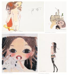 Aya Takano - Untitled; Day of Machine, One Week; Telepathy My Moon - Drawing for CD Jacket - 05; & Cute Clothes from My Dream