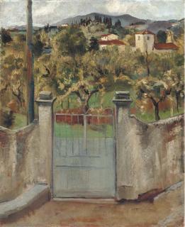 B. M. Bacci - A Gateway With Olive Trees And A Villa Beyond; With A Study of A Lady To The Reverse