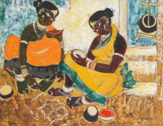 B. Prabha - Untitled (Village Scene)