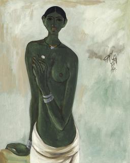 B. Prabha - Untitled (Woman With Flower)