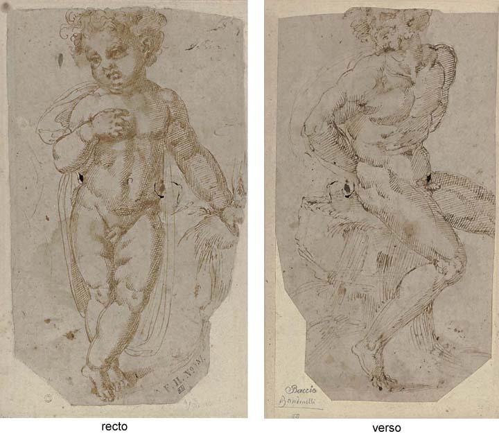 Baccio Bandinelli - A standing putto looking down to the left (recto); A seated nude, his arms behind his back (verso)