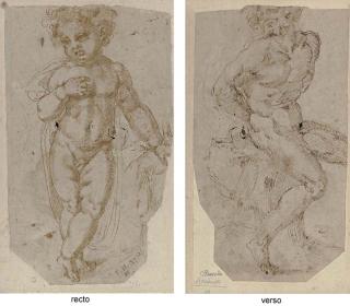 Baccio Bandinelli - A standing putto looking down to the left (recto); A seated nude, his arms behind his back (verso)
