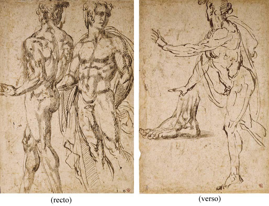 Baccio Bandinelli - Etudes de nus (recto); Etude d\'un nu courant vers la gauche et d\'un pied (verso)