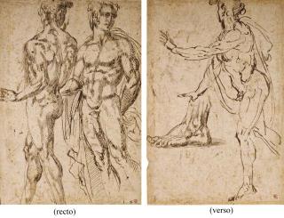 Baccio Bandinelli - Etudes de nus (recto); Etude d\'un nu courant vers la gauche et d\'un pied (verso)